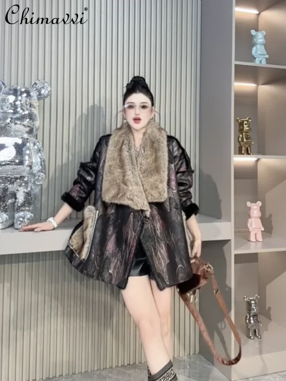 2025 겨울 신상 유럽산 밍크 퍼 양털 코트 여성용 고급 패션 중간 길이 턴다운 칼라 스웨이드 퍼 재킷