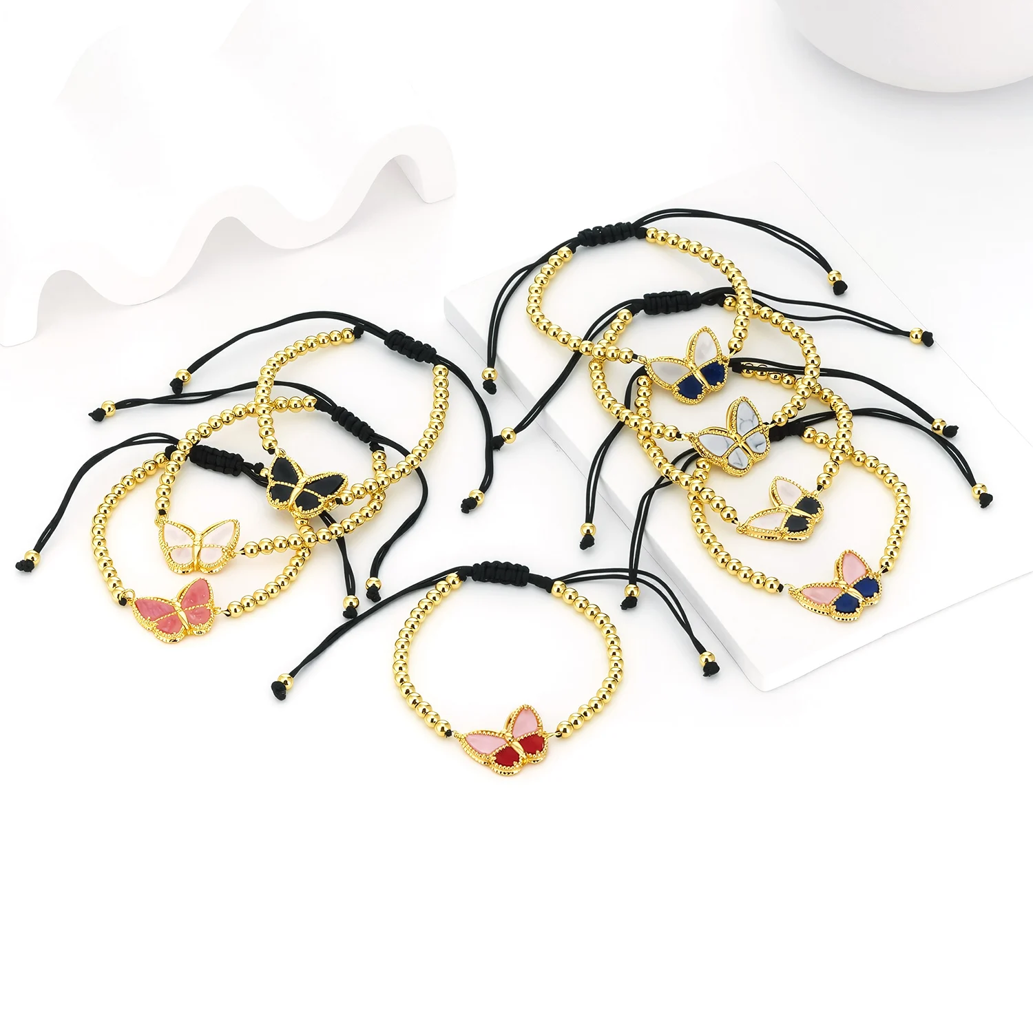 Nidin Trendy Butterfly Charm Bracelet Beaded Adjustable Black Rope Bracelets 16 Colors Choice For Women Daily Wear Accessories