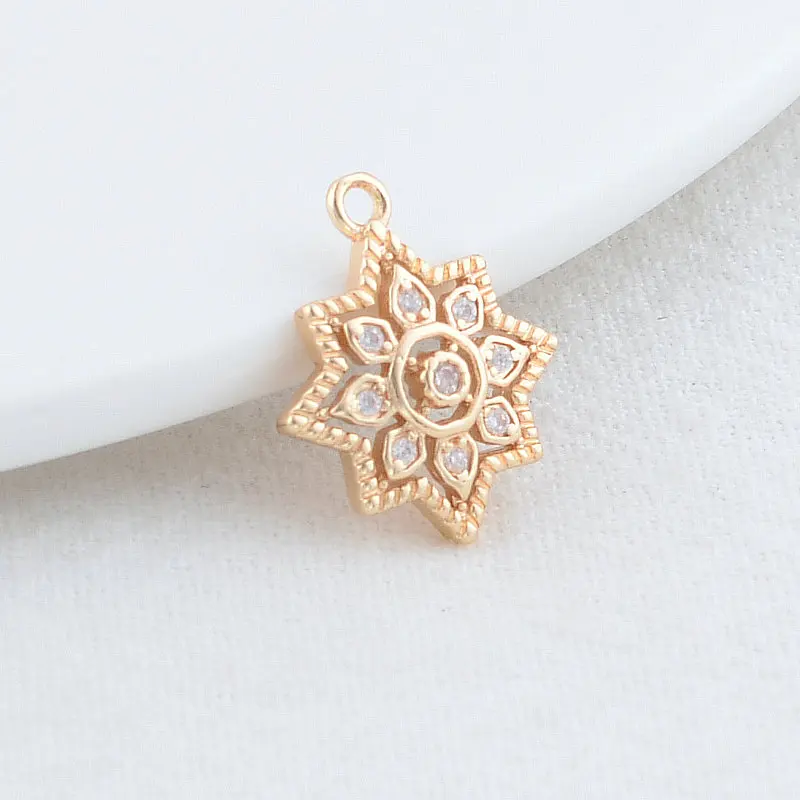 6PCS 8MM 14MM 14K Gold Color Brass Star Snowflake Flowers Charms Pendants Necklace Earrings Jewelry Making Supplies Accessories