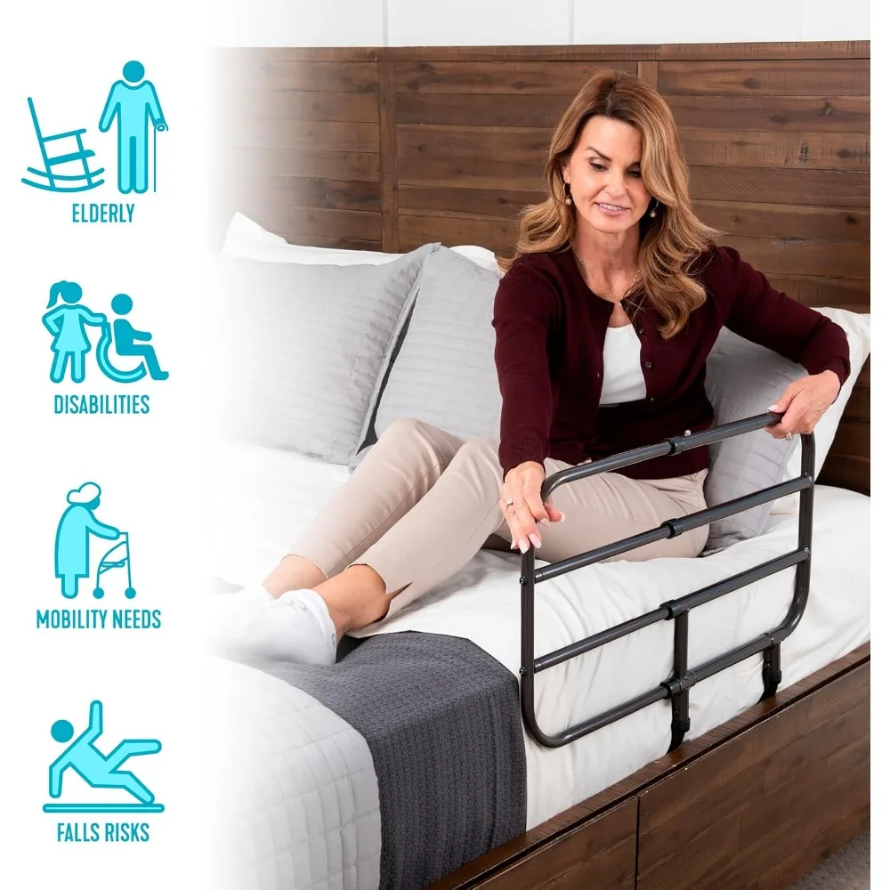 Adjustable Bed Safety Rail for Seniors, Extendable Guardrail with Support Handle, ASTM Certified Fall Prevention Aid