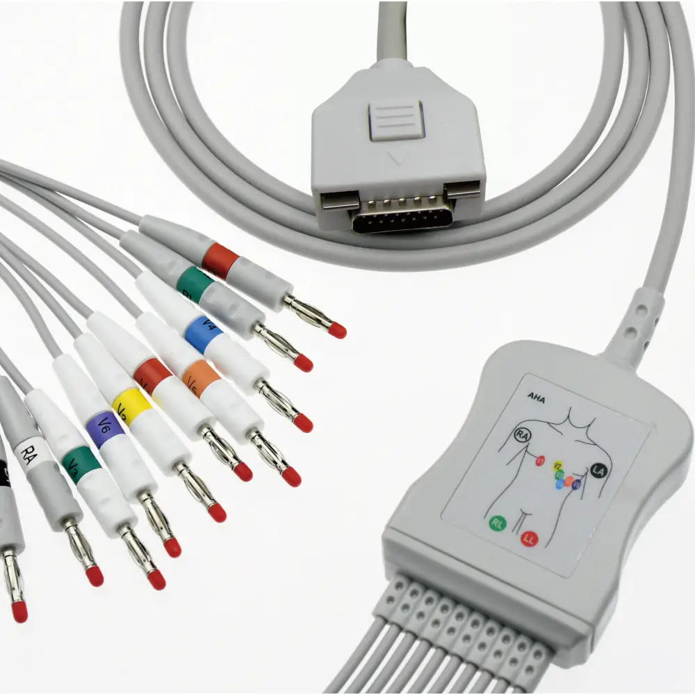 كابل ECG / EKG DB15 دبابيس ECG EKG 10 يؤدي كابل القطب الكهربائي EKG سلك الرصاص متوافق مع شاشة F *ukuda ME #4