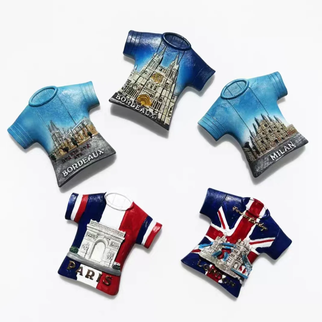 Creative T-shirt Paris London Milan Bordeaux Tourist  Fridge Magnets Decoration Articles Handicraft Magnetic Refrigerator