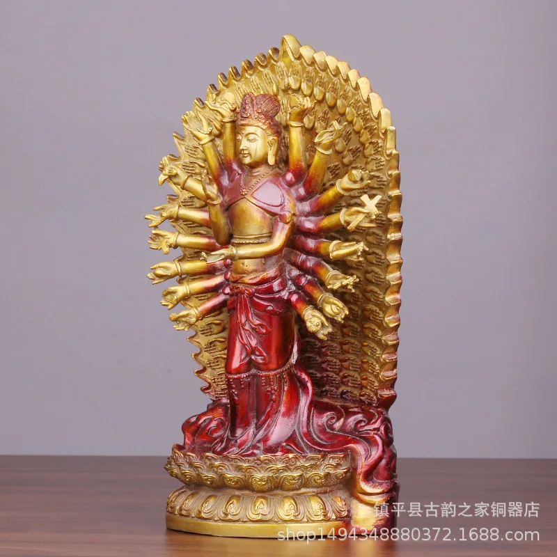 

Pure Copper - Thousand-Hand Guanyin Bodhisattva Seat Statue Home Living Room Buddha Hall Worsh