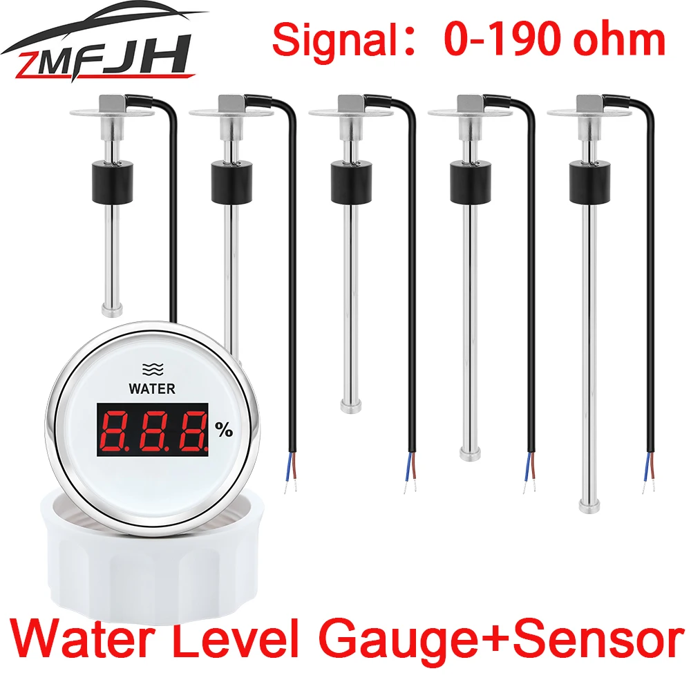 Digital 52mm Water Level Gauge+100-500mm Water Level Sensor 0-190Ohm Water Level Meter With Red Backlight 9-32V For Boat Car