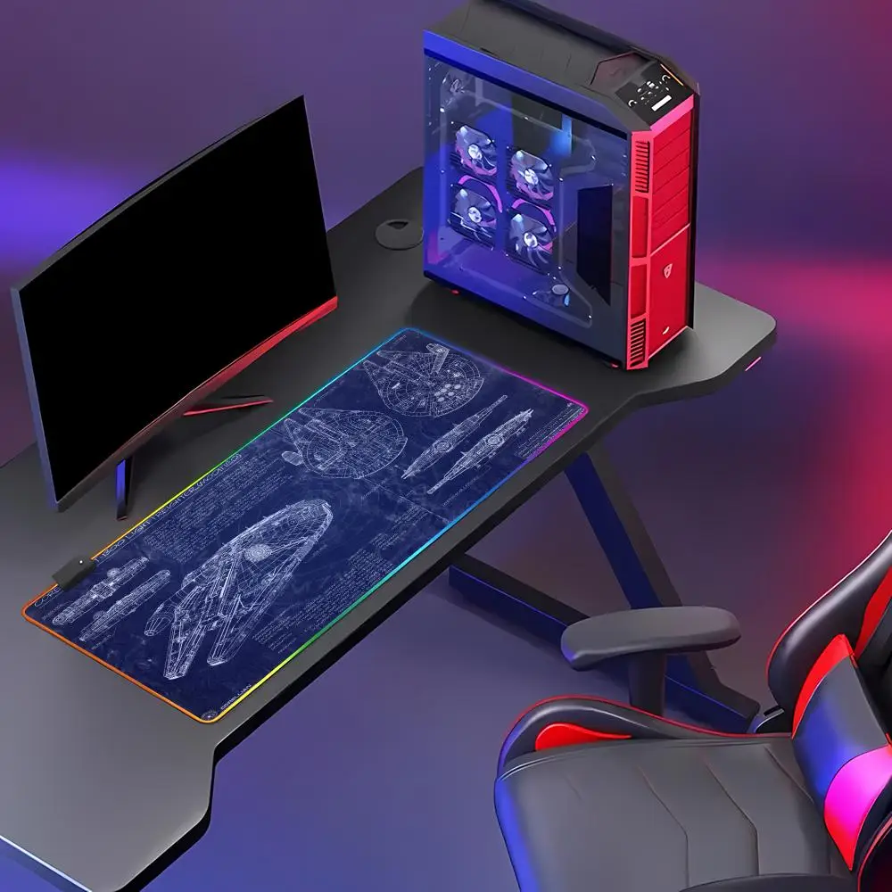 RGB Starship Blueprint Mouse Pad Large Rubber Base Anti-slip Desk Accessories for Office & Gamer Keyboard Mats Decor Mat HYBXAXC