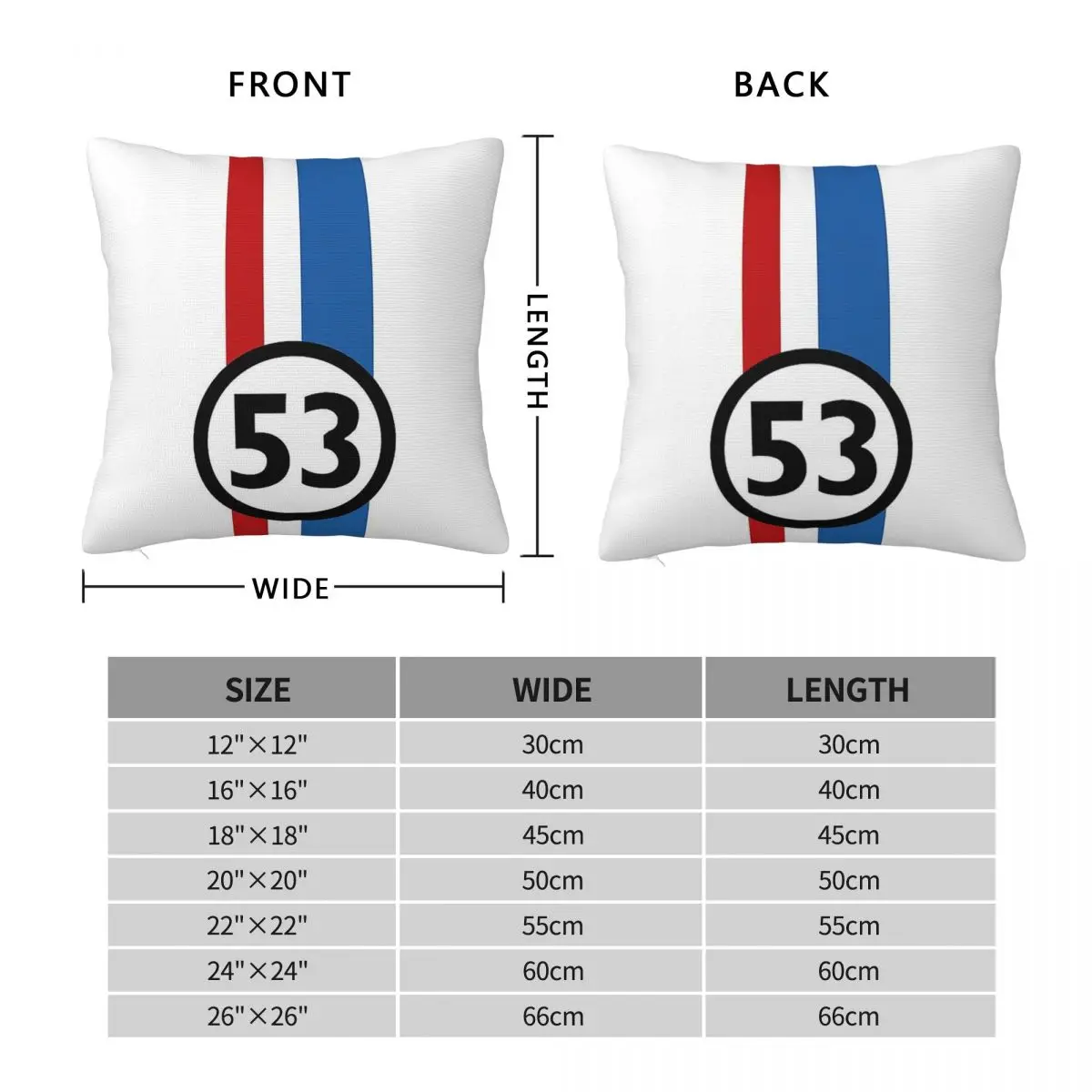 Herbie Number 53 Square Pillowcase Pillow Cover Polyester Cushion Decor Comfort Throw Pillow for Home Car