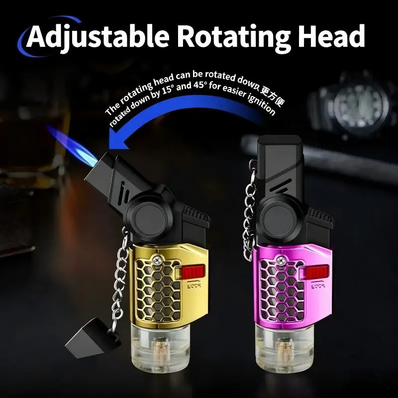 Windproof Mini Spray Gun with Foldable Head, Torch Gas Lighter Visual Gas Window Lock Switch Portable Cigar Lighters Smoking