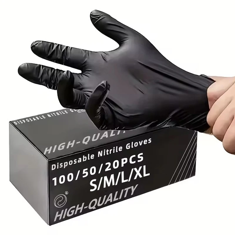 Guantes de nitrilo negros desechables, 20/50/100 Uds., adecuados para cocina, repostería, automóvil, salón de belleza, baño, limpieza del hogar