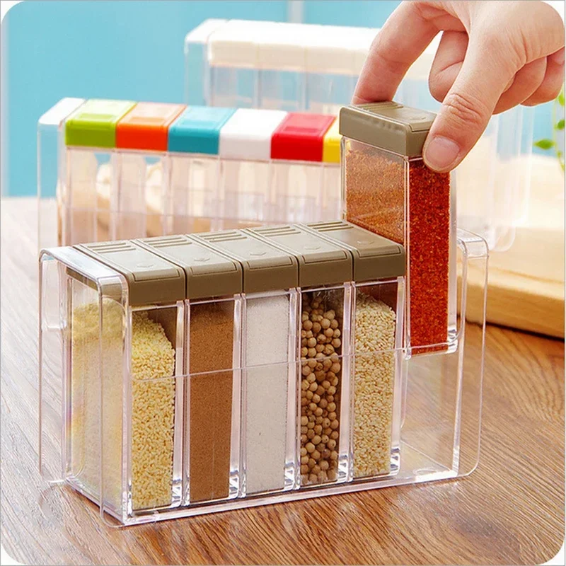 Transparent Spice Jar Set Salt and Pepper Seasoning Bottle Colorful Lid Kitchen Condiment Cruet Storage Container  Spice Rack