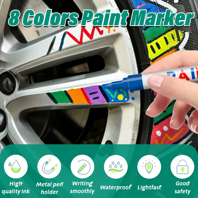 8 Color Waterproof Cars Wheel Tire Oily Pen Auto Rubber Tyre Colorful Permanent Paint Pen Graffiti Touch Up Paint Marker