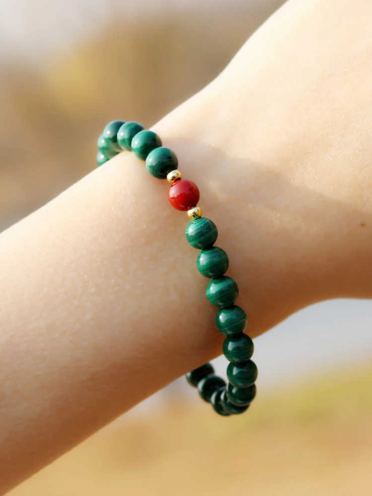 

Lii Ji 925 Sterling Silver Gold Plated 6mm Green Red Bracelet Malachite Red Jasper New Year Gift Women Men Jewelry Birthday Gift