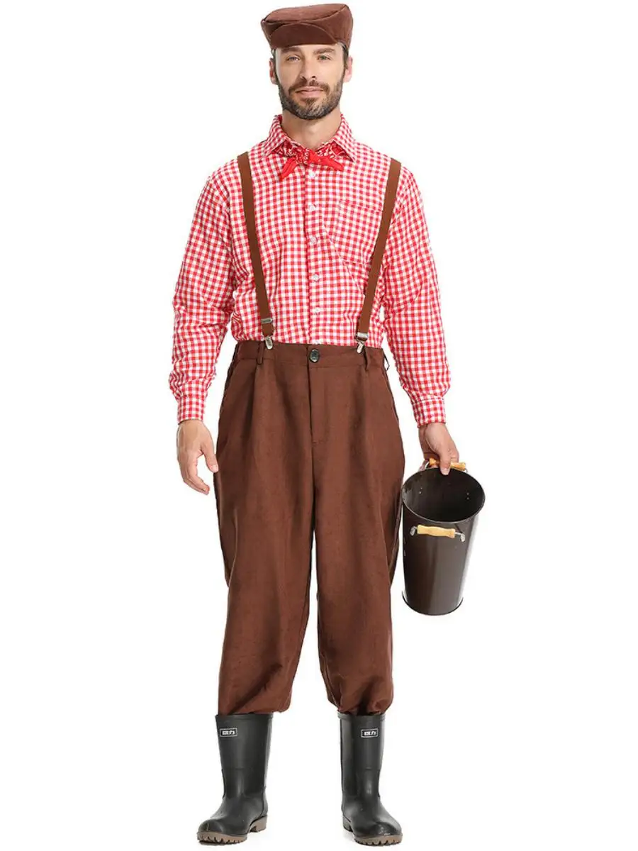 ชุดคอสตูมสไตล์ยุคกลางแบบชนบทสำหรับผู้ใหญ่ ผ้ากันเปื้อนลายสก็อต ชุดคนงาน ชุดชาวนา ชุดฮาโลวีน สินค้ามาใหม่ ชุดการแสดงสไตล์ชาติพันธุ์สำหรับผู้หญิง ทำจากโพลีเอสเตอร์