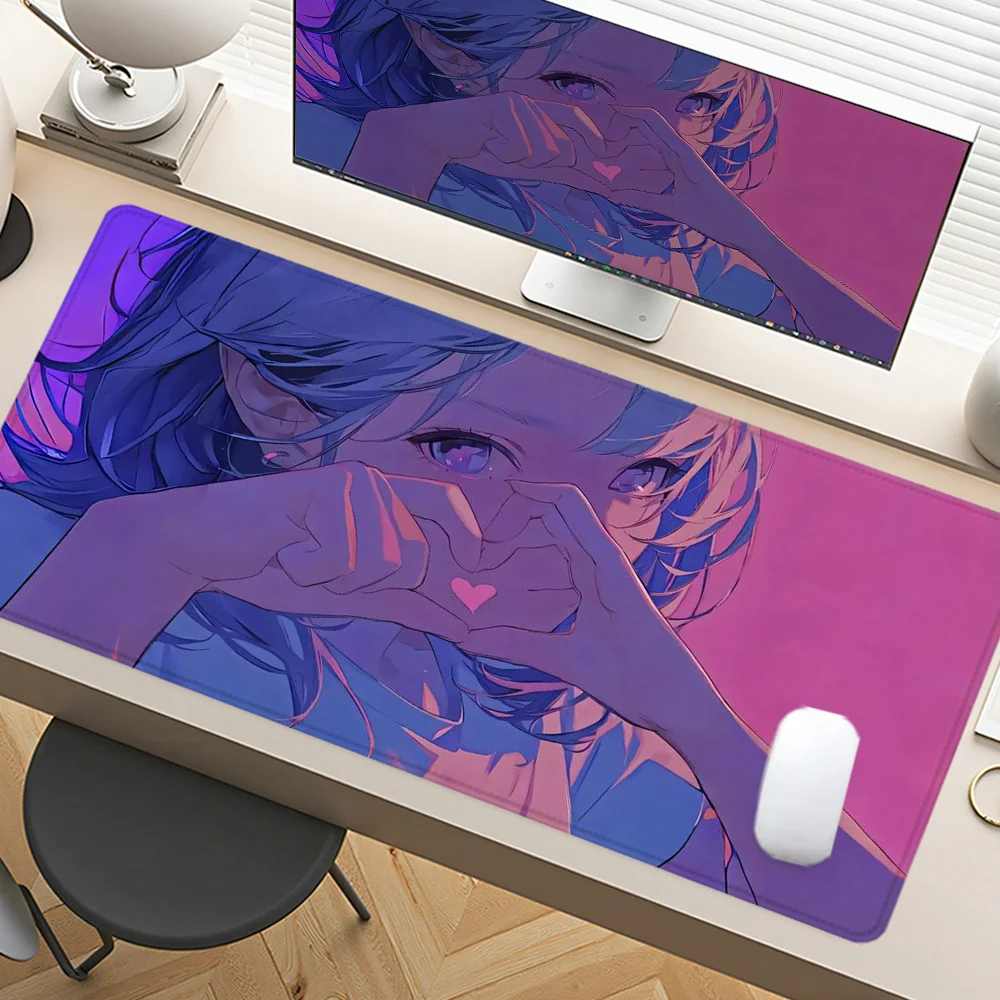 

Anime Girl Mouse Pad Art Design Large Desk Accessories Desk Pad Rubber Base with Stitched Edge Mousepad Non-Slip Deskpad