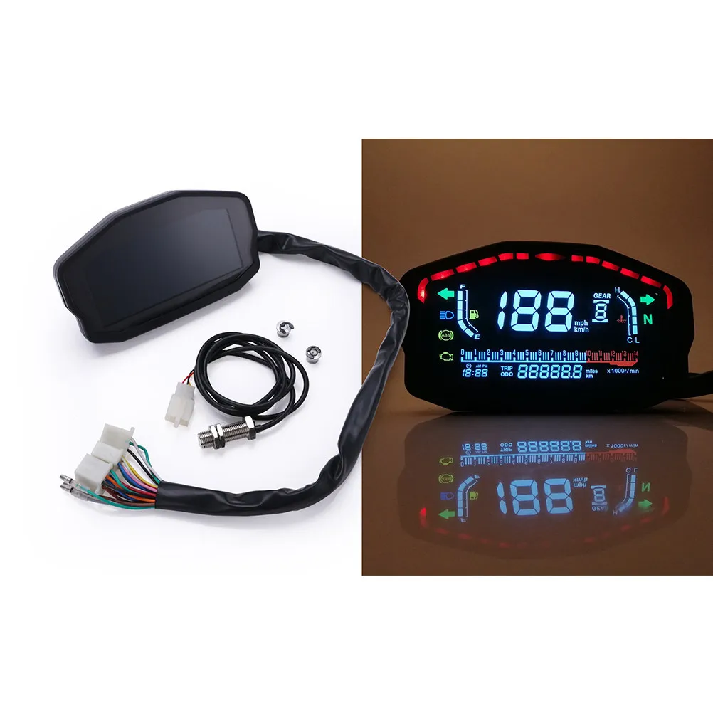 Universal Digital Lcd Speedometer For Motorcycle Water Temperature Odometer Gauge All-In-One 1 2 4 Cylinder