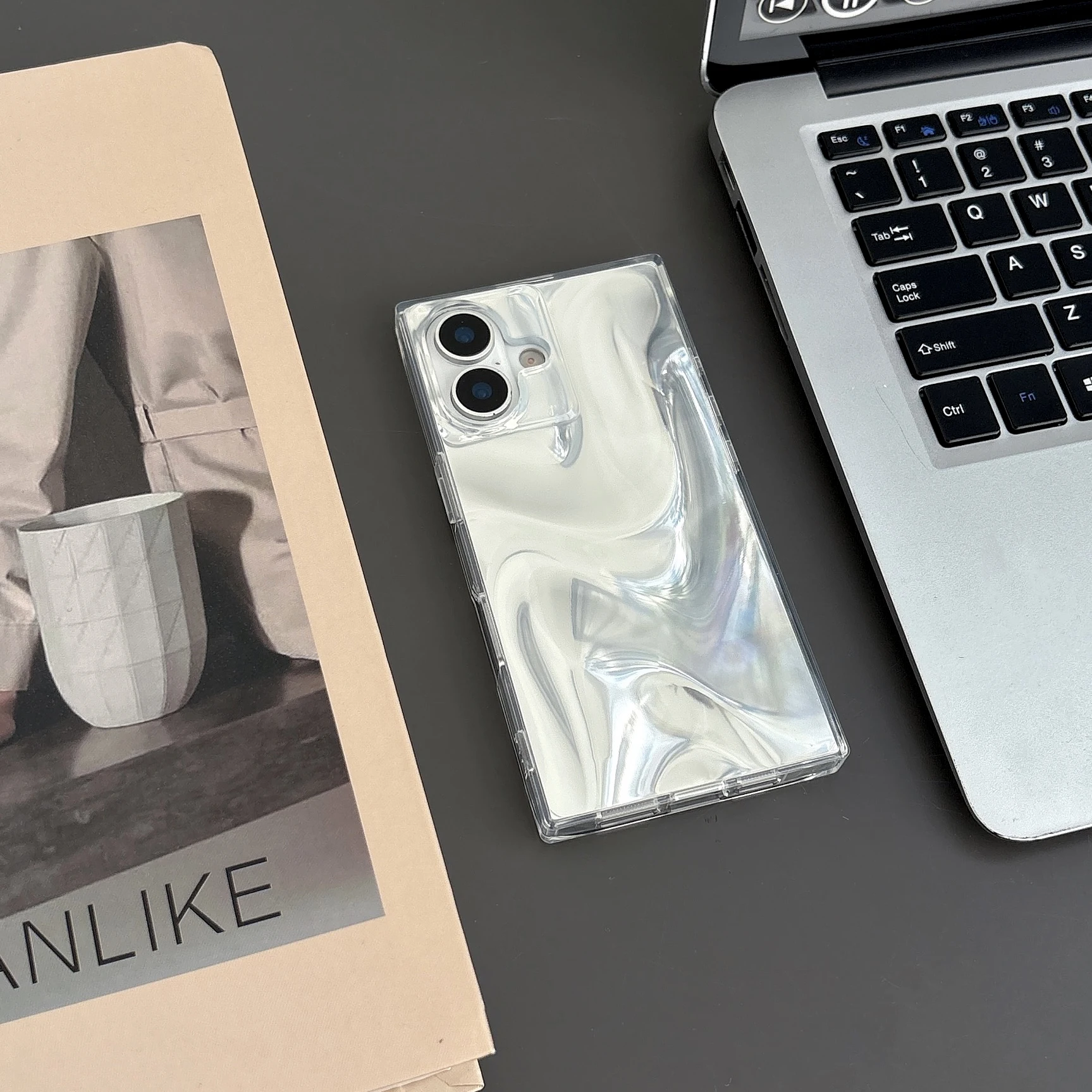 

Square Glossy Silver Silk-textured Phone Case for iphone 17 Promax 16 15 14 13 Back Cover Gift
