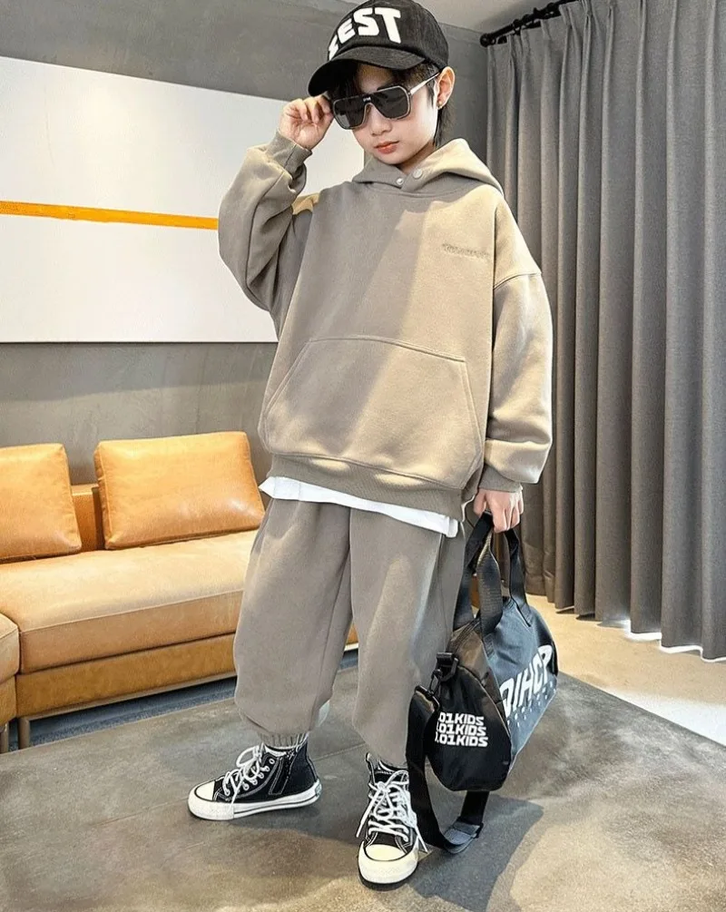 هوديس مجموعة بلون الرجال الأطفال مجموعات طفل الفتيان الاطفال الملابس 8 10 12 سنة الصبي الابتدائية طالب دعوى الخريف الشتاء