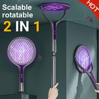 2 in 1 Handheld Rotating Head Electric Mosquito Killer Fly Swatter Trap USB Rechargeable Mosquito Racket Insect Killer 2800V