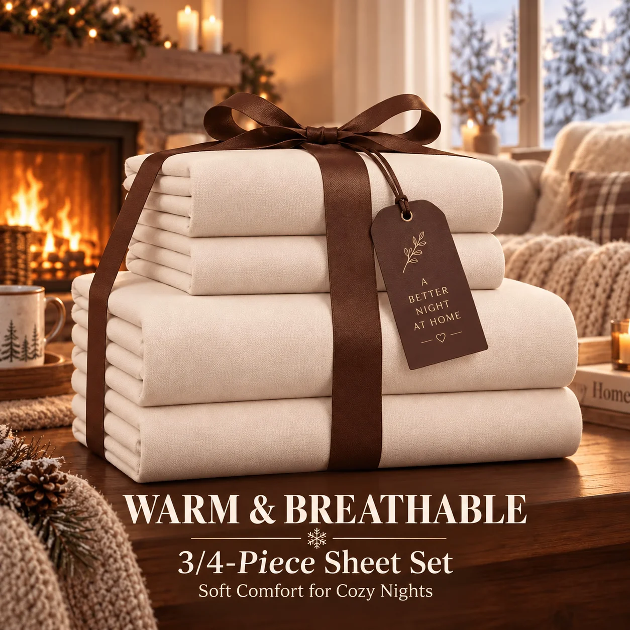 Christmas Solid Color Sheet Set Queen 4 Piece, Holiday Bedding, Soft Breathable, 15 Inch Deep Pocket