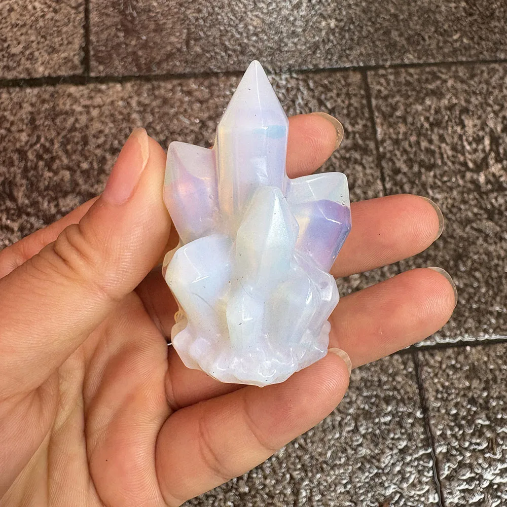 Custom Handcrafted Synthetic Opalite Crystal Cluster Figurine - 6cm Detailed Gemstone Cluster Statue Collectible Home Decor