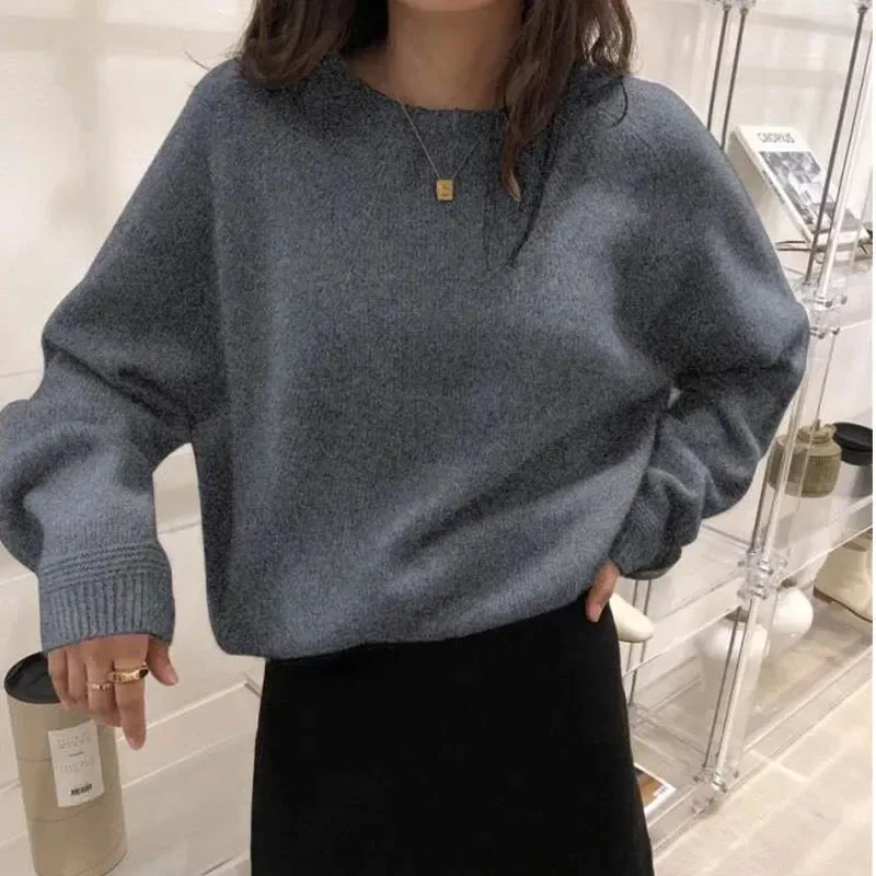 Fall Winter Thicken Warm  Sweater Women Harajuku Loose Basic O Neck Pullovers Solid Simple All Match Knitwear Jumpers