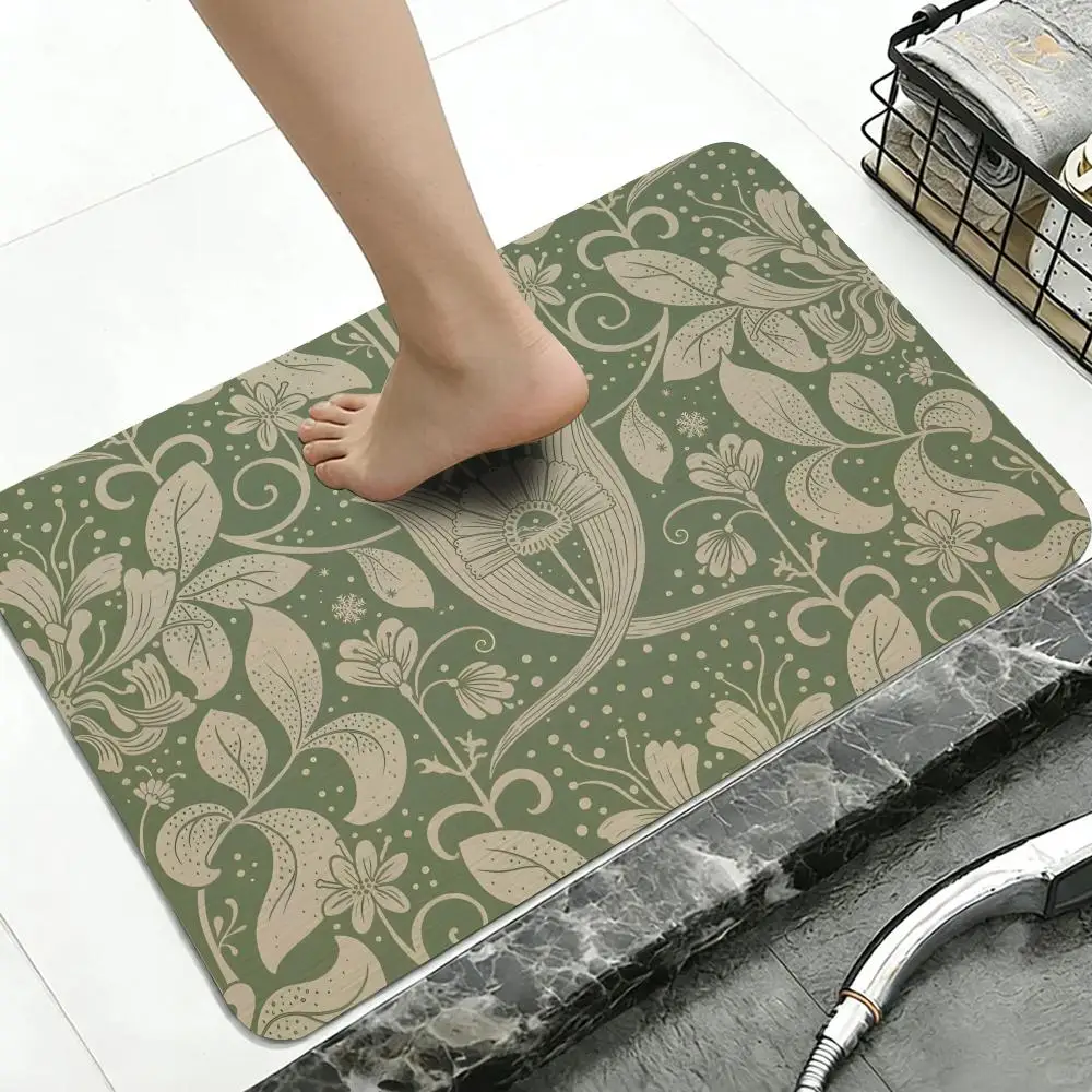 I-Italian Terracotta P-Pattern Floor Mat Diatomite Bath Mat, Quick Dry, Absorbent, Multi-Scene Mat