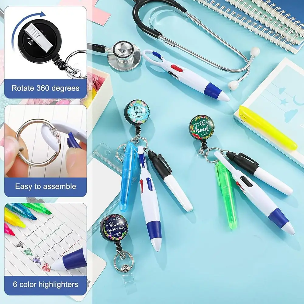 Nurse Pen Pack Set Nurse Pens for Badge Include Tip Highlighter Permanent Marker PenRetractable Ball Pen for Nurse's Work