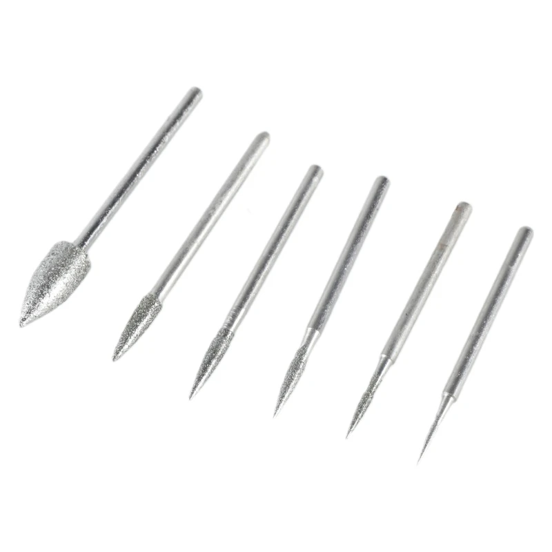 6pcs Accesories Coated Diamond Drill Carving Bits Conical for Head Fit for Stone Carving Carving Decorating Glass