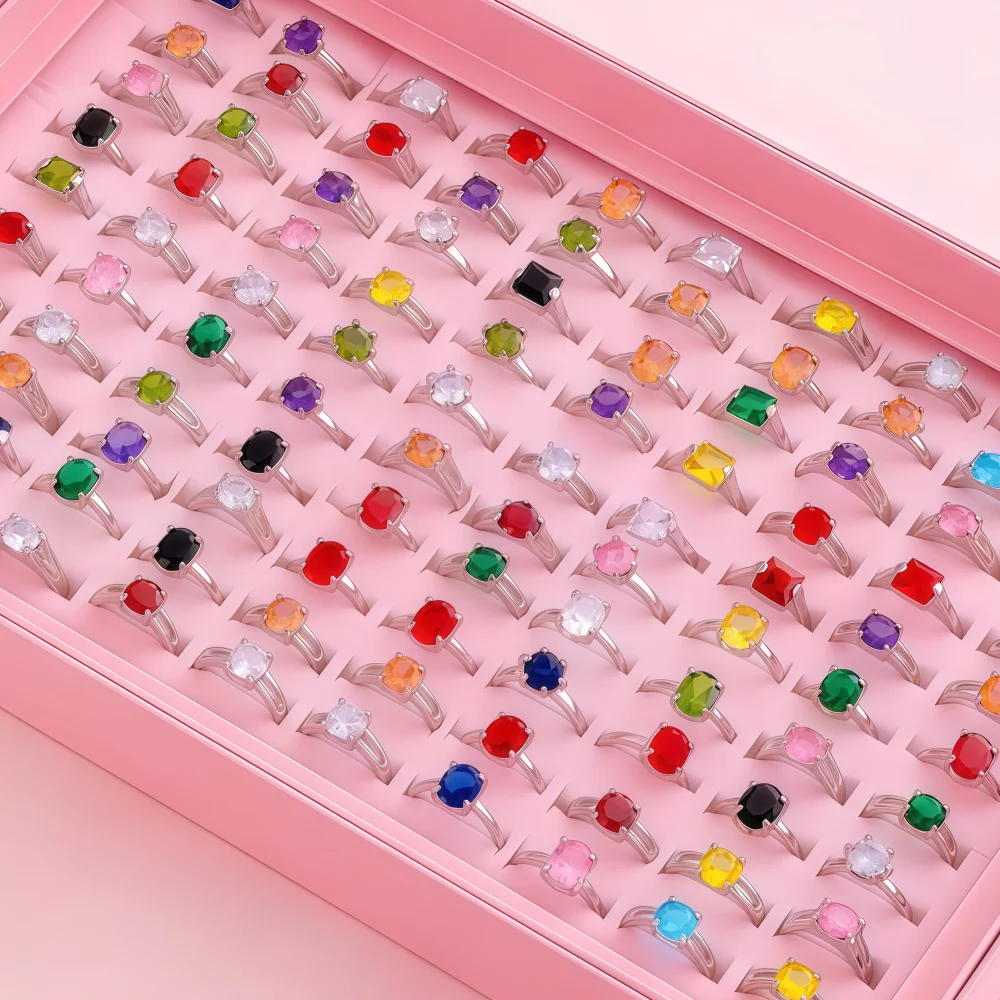 6/8/12/24/36/48/100Pieces Colorful Cubic Zircon Ring Set For Women Mix Style Fashion Wedding Engagement Jewelry Party Gifts