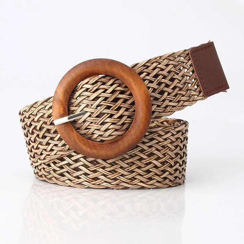 Women Belt Round Wooden Buckle Hand-woven Belts Bohemian-style Belt for Female Dresses Apparel Accessories