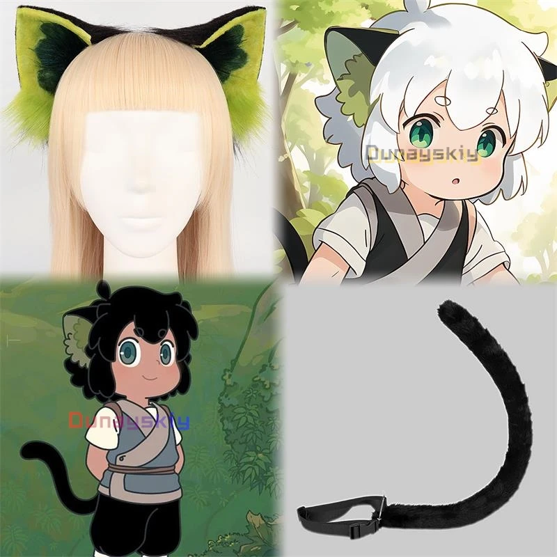 Luoxiaohei Anime Cosplay Cat Green Ear Headwear Tail Cute Prop Lovely Pet Headdress Lolita Costume Accessory Animal Headband