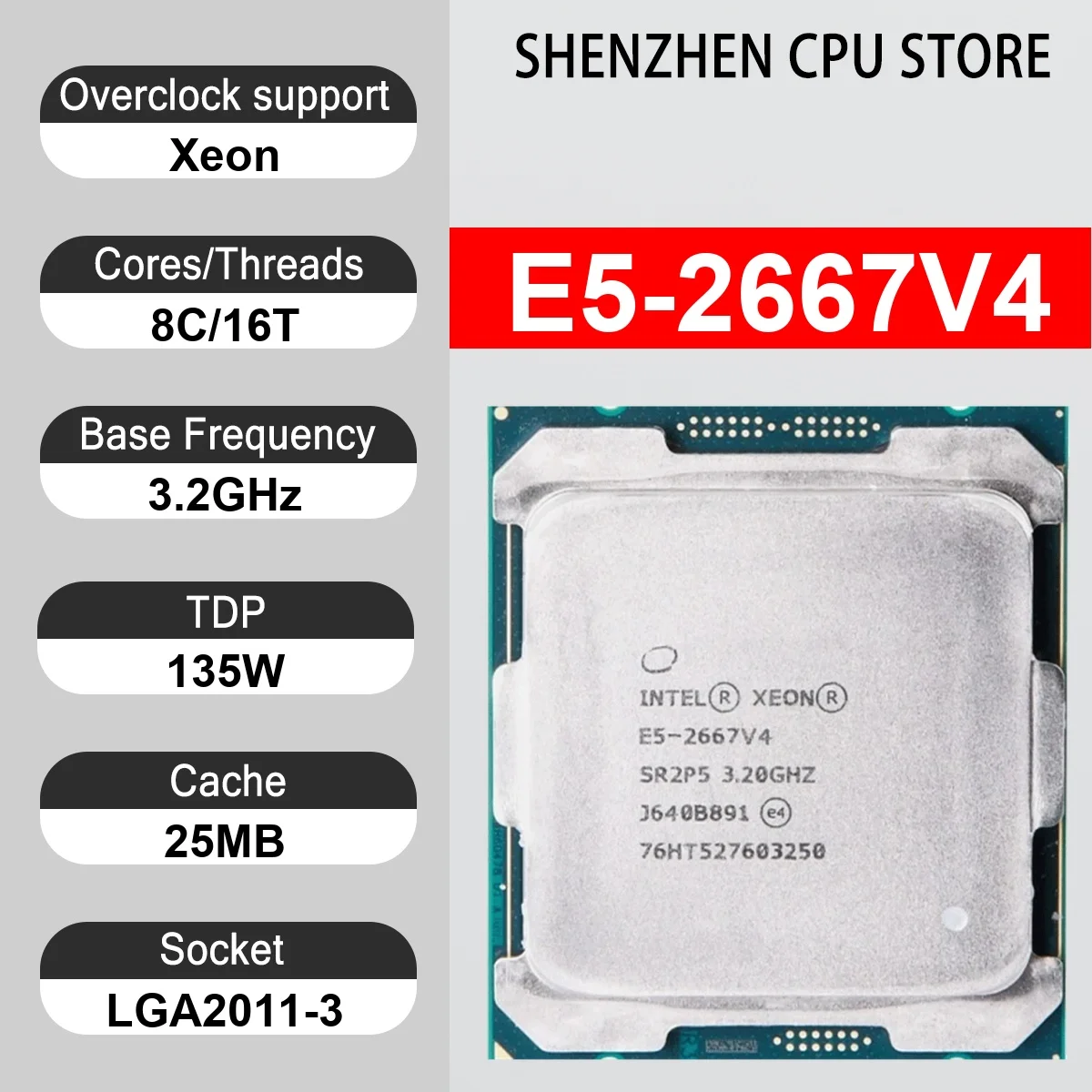 Intel Xeon E5-2667V4 8 Core 16 Thread 3.2GHz 135W 25MB Cache 14nm LGA 2011-3 SR2P5  DDR4-2400 Mhz Broadwell-EP