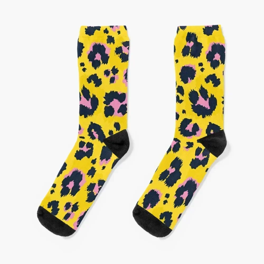 

Yellow leopard with pink spots Socks hockey FASHION new in's halloween Men Socks Women's