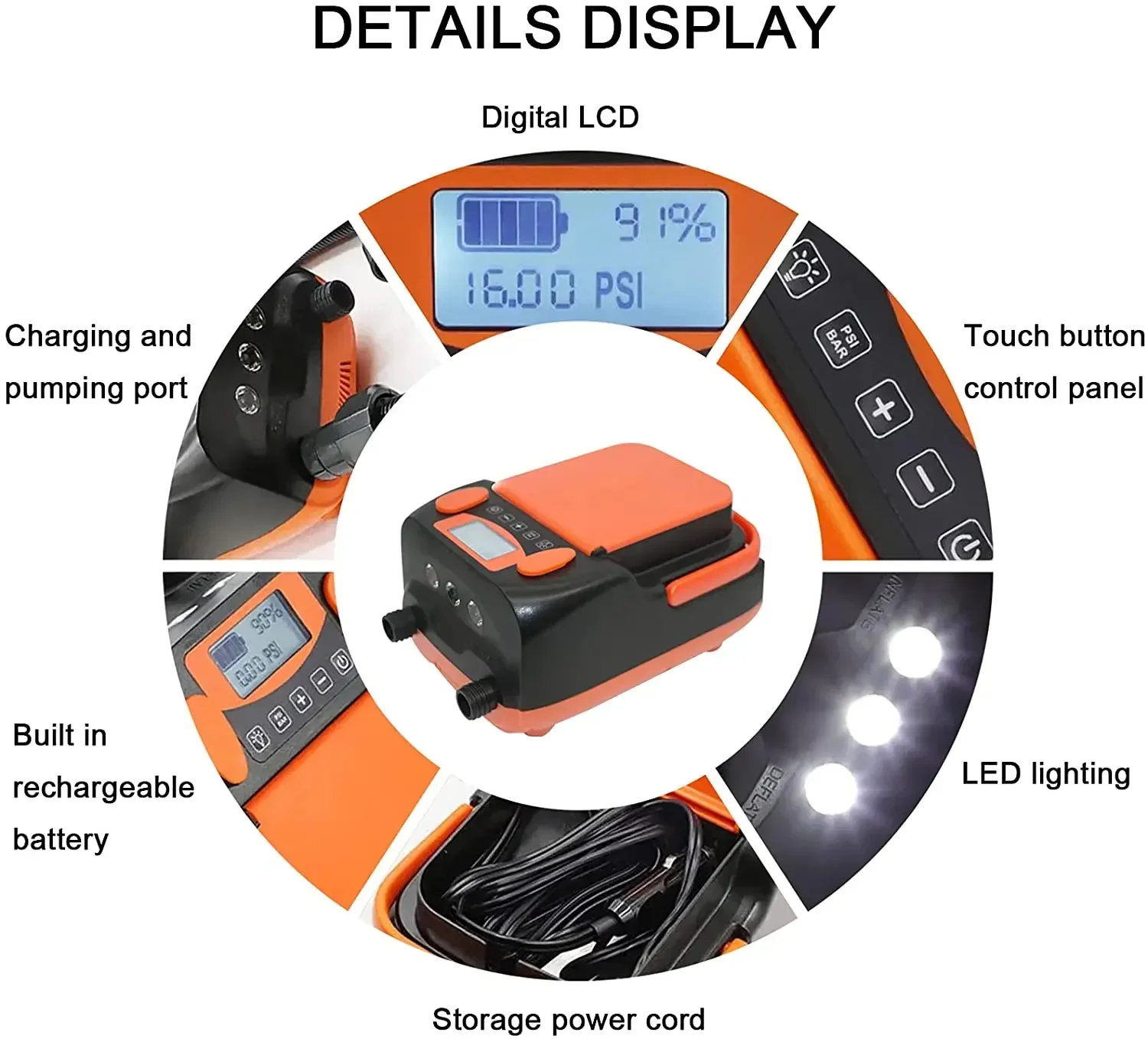 لوح مجداف ستيرماي تيار مستمر ومضخة هواء كهربائية عالية الضغط قابلة لإعادة الشحن في اتجاهين للرياضات المائية