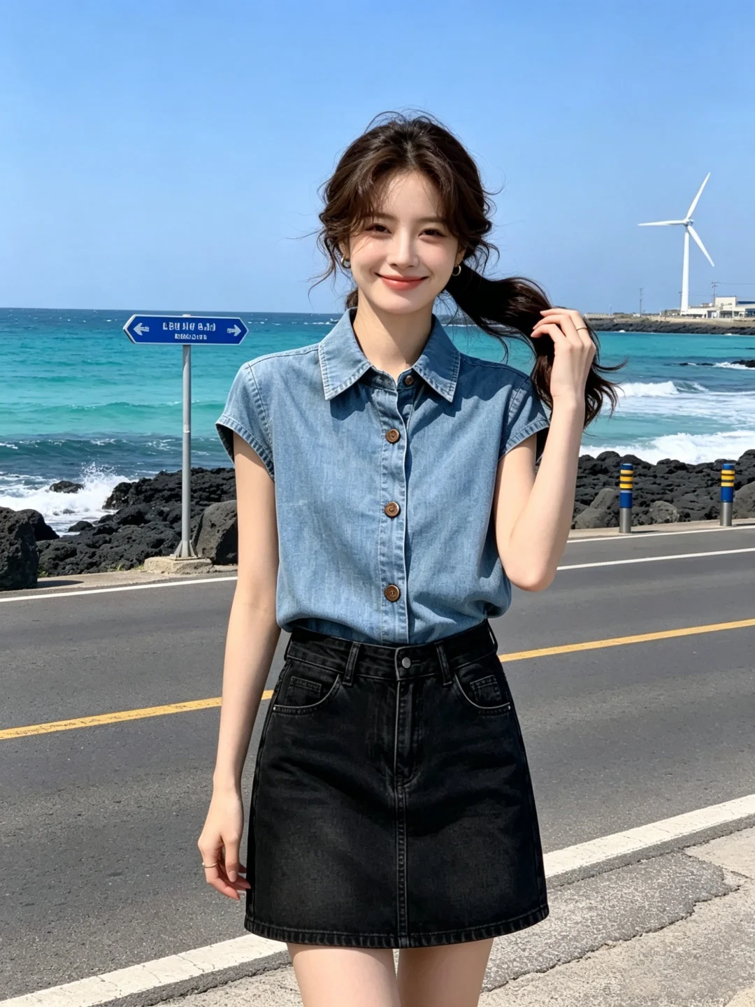 Elegant Retro Denim Shirt And Short Skirt Set Women's Fashion Slimming Top Bottom Ensemble Summer New Style High Waist Short