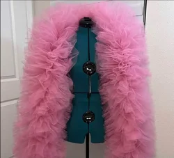 Tulle Boa  Gorgeous Fashion Women Blouse Pink Tulle Girl Top Chic Lush Party Club Wear Ruffle Jacket Custom