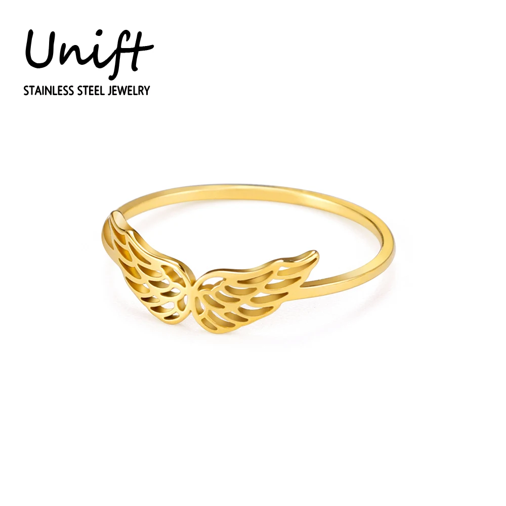 Unift Aesthetic Angel Wings Ring Korean Fashion Punk Trendy Party Birthday Jewelry Women Stainless Steel Wedding Band 2025 Gift