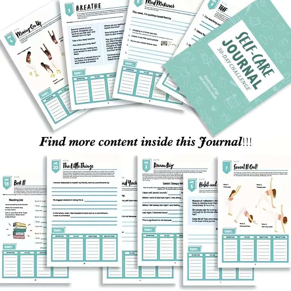 Self-Care Journal 30-Day Challenge English Wellness Lovers Paperback Notebook With Self Care Tips & Healing Activities
