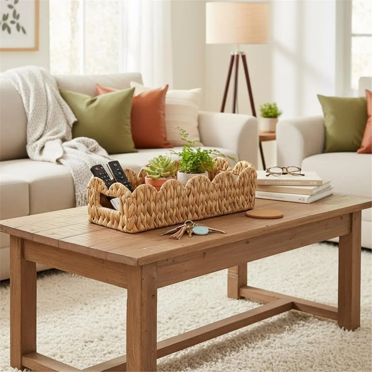 Toilet Tank Basket for Bathroom,Scalloped Edge Wicker Basket for Toilet Paper Storage,Baskets for Countertop,Shelves