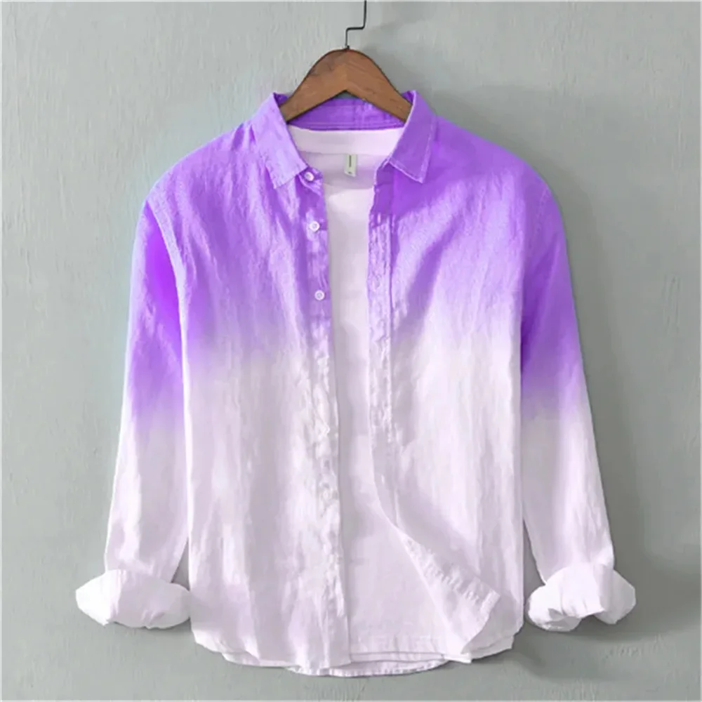 2025 New Summer Shirt Casual Long Sleeve Lapel Shirt 3D Printing Light Color Changing Men's Linen Shirt S-6XL Fast Shipping