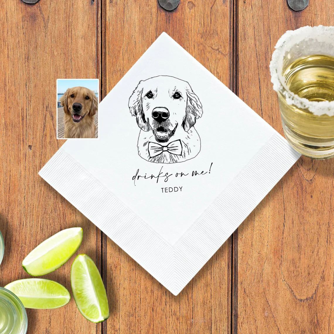 25PCS Personalized Wedding Napkins, Custom Bridal Napkins, Dog Napkins, Pet Napkin, Cocktail Napkins, Pet Sketch Napkins, Bridal