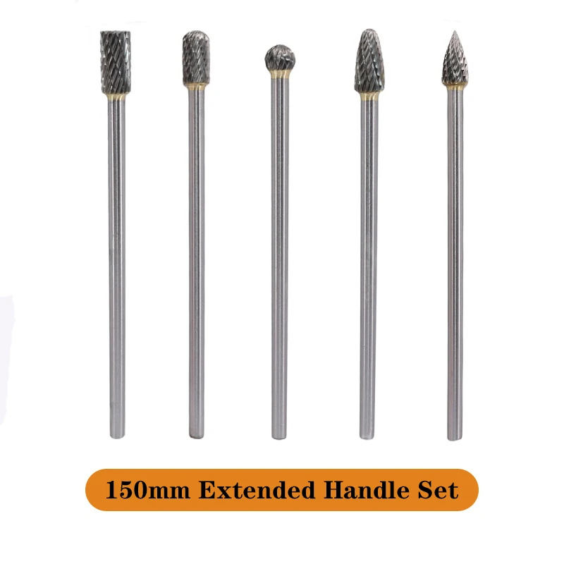 

5Pcs, 150mm, Carbide Rotary File Set for Metal Jade, Extended Tungsten Steel, Grinding Head, Polishing Head, Milling Cutter