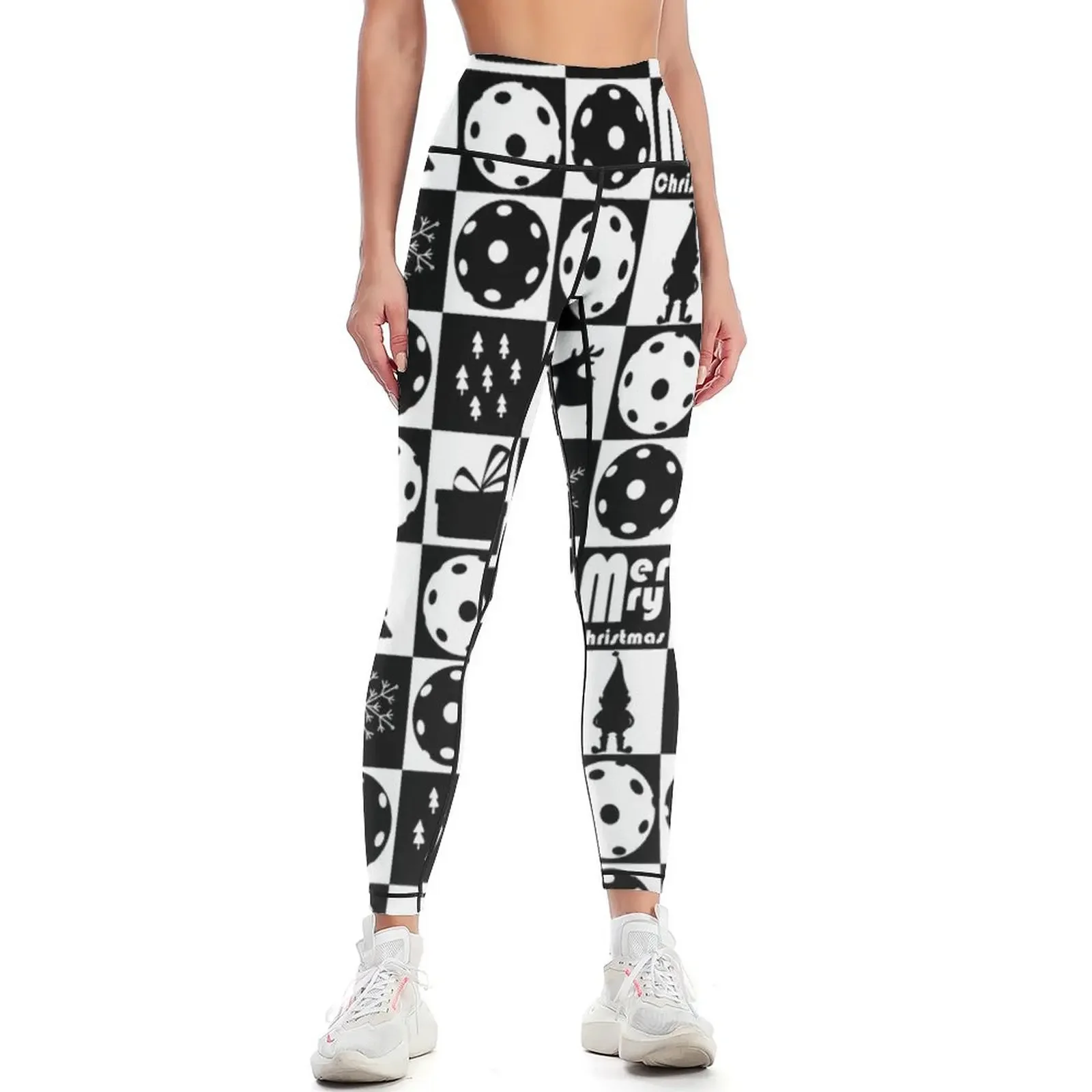 

Black and white pickleball Christmas pattern Leggings Women sports Women sportwear for girls Leginsy push up Womens Leggings