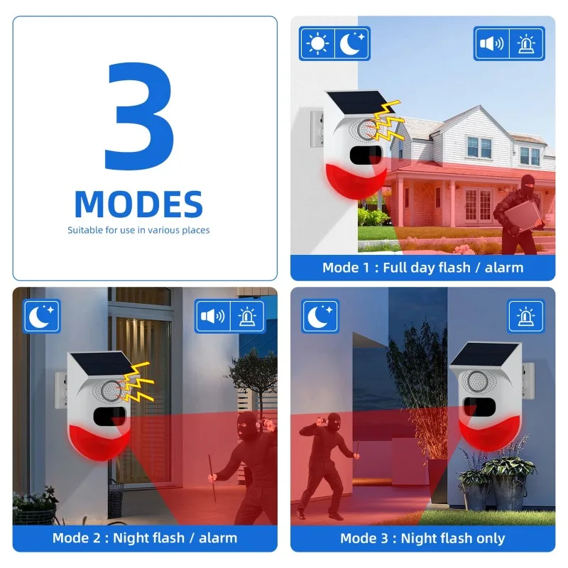 Tuya Smart WiFi Infrared Motion Detector Solar Outdoor Wireless Strobe Siren Detector Sound Alarm For Home Yard Outdoor Security