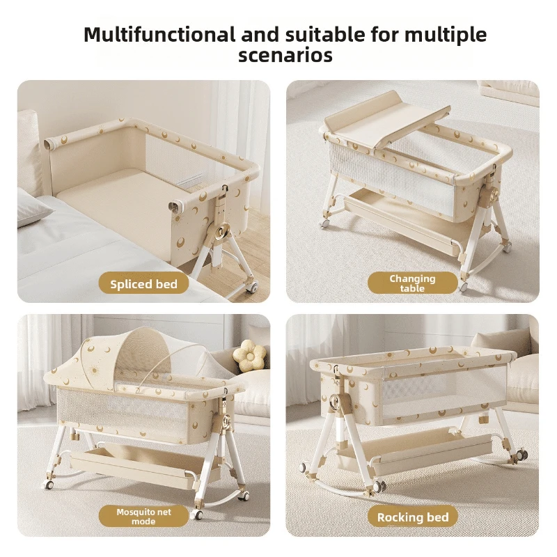 Портативная складная детская кроватка-трансформер с колесиками, мини-кроватка, прикроватная спальная кроватка для новорожденных, съемная