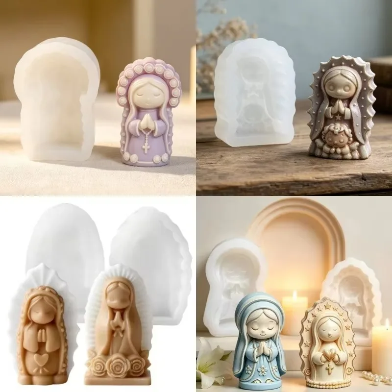 Multiple 3D Cute Virgin Mary Silicone Candle Mold for DIY Aroma Candle,Soap & Resin Craft,Meditation Room Decor & Religious Gift