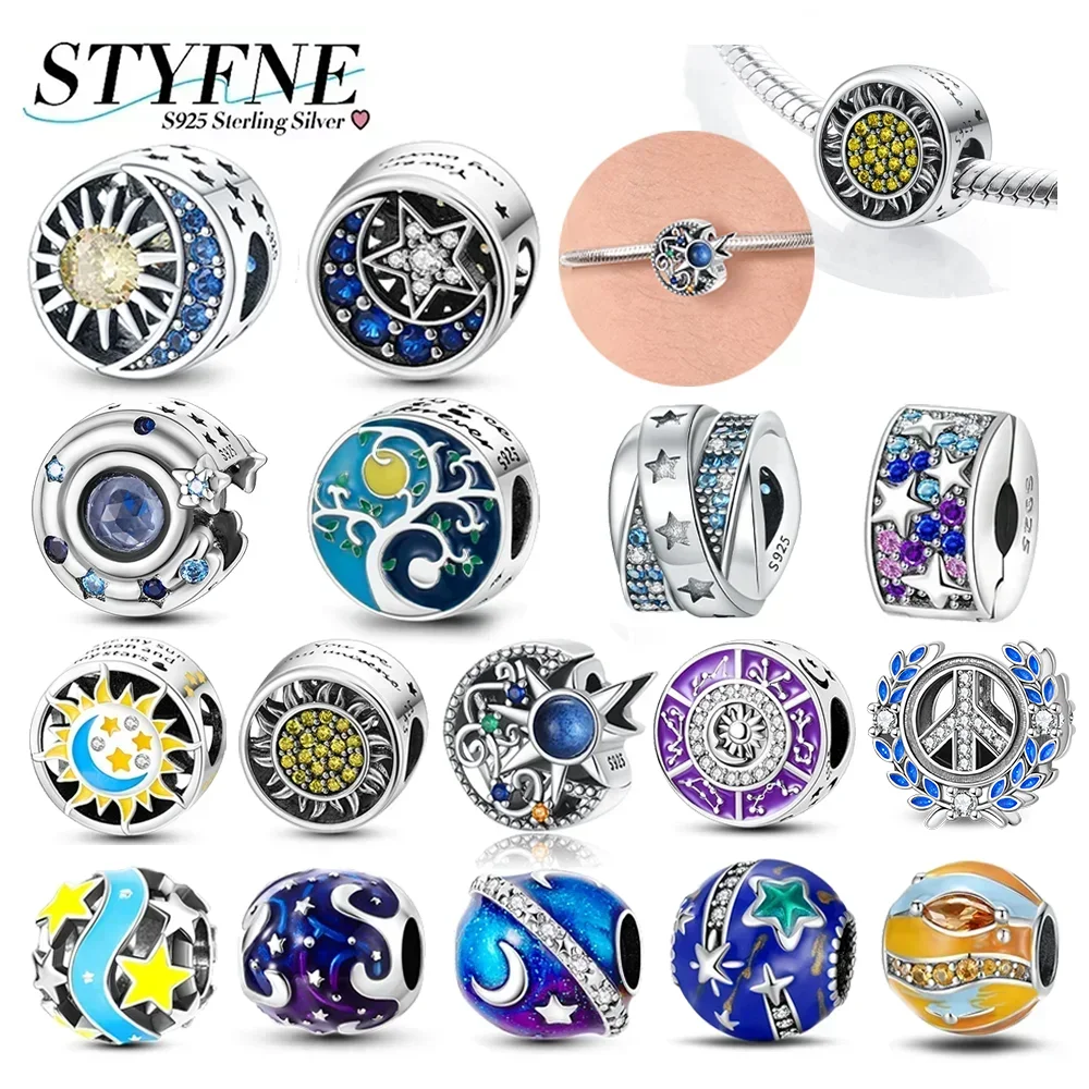 Exquisite Colorful Zircon Planetary Space Starry Sunflower Charms Beads Fit Diy Original Bracelet 925 Silver Women Jewelry Gift