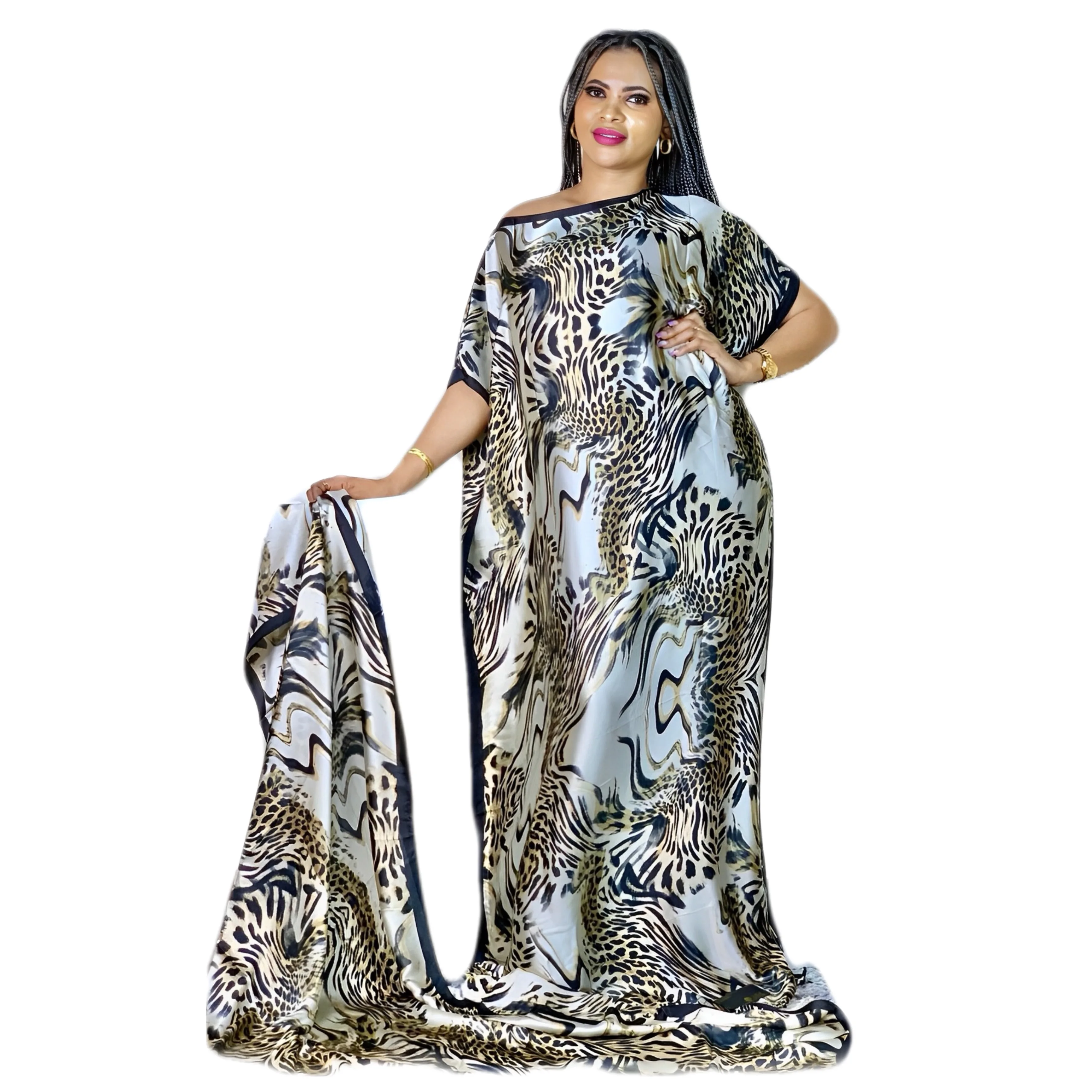 

Plus Size Women's Floral Print Kaftan Dress with Scarf--Summer Beach Bohemian Style,Summer & Outdoor Events