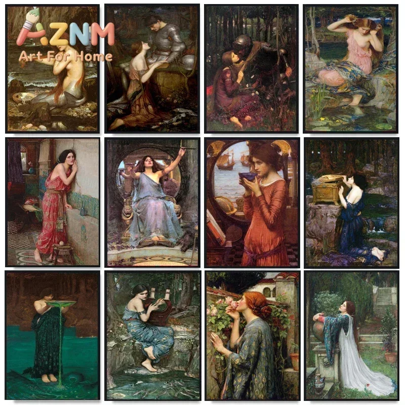 Scandinavian Minimalist Wall Art Vintage John William Waterhouse HD Canvas Poster Print Home Bedroom Living Room Decoration
