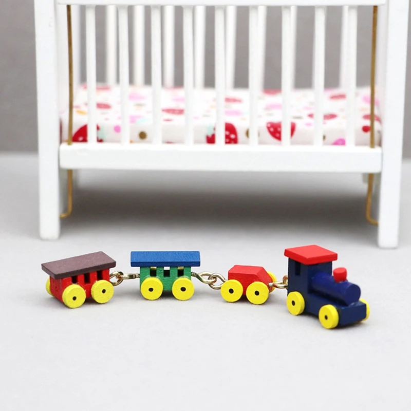 1Pc Dollhouse Miniature Wooden Small Train 1:12 Dollhouse Mini Toy Train Model Home Decoration Ornament Kids Gift