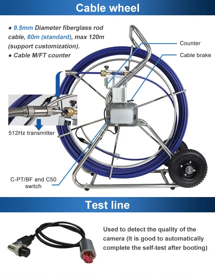 كاميرا الصرف الصحي 512 هرتز Sonde التسوية الذاتية فحص آبار المياه العميقة خط أنابيب السباكة استنزاف كاميرا فحص الأنابيب